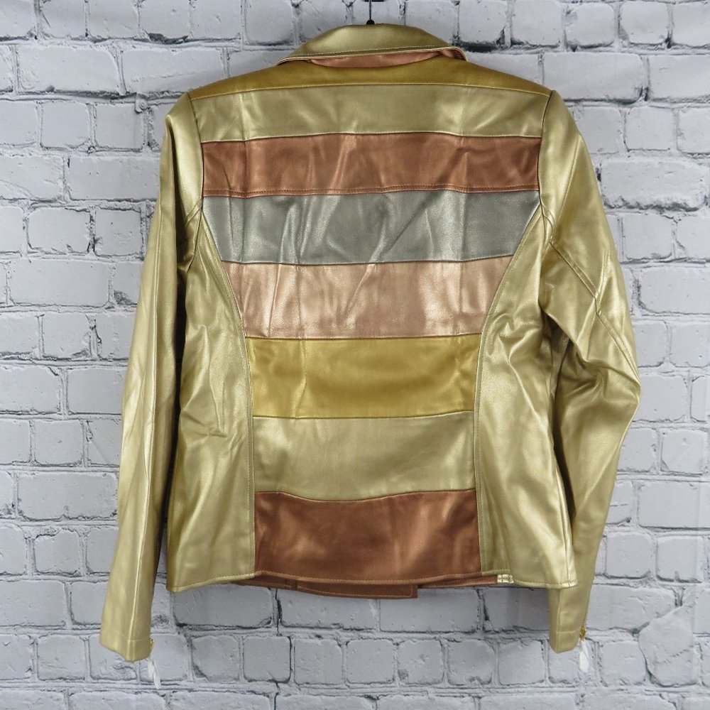 Women's Novelty Faux Leather Striped Jacket - Picture 4 of 4